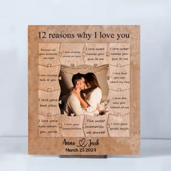 12 Reasons Why I Love You - Personalized Wooden Puzzle Piece Collage Frame, Birthday Gift For Her, Anniversary Gift