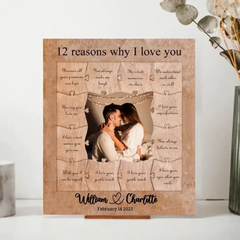 12 Reasons Why I Love You - Personalized Wooden Puzzle Piece Collage Frame, Birthday Gift For Her, Anniversary Gift
