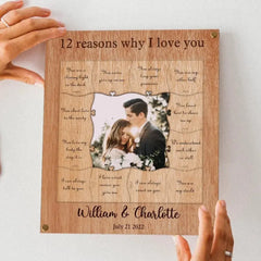 12 Reasons Why I Love You - Personalized Wooden Puzzle Piece Collage Frame, Birthday Gift For Her, Anniversary Gift