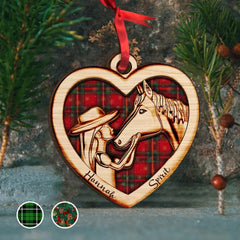 Cowgirl And Horse - Personalized Christmas Wood Ornament - Gift For Horse Lovers