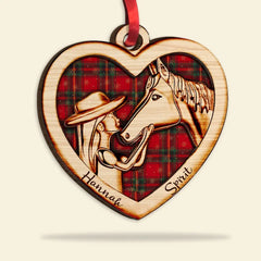 Cowgirl And Horse - Personalized Christmas Wood Ornament - Gift For Horse Lovers
