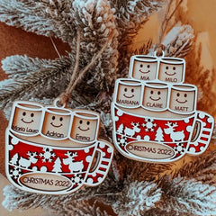Hot Cocoa Mug Family, Personalized Wood Ornament, Christmas Gift For Family
