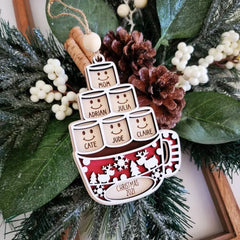 Hot Cocoa Mug Family, Personalized Wood Ornament, Christmas Gift For Family