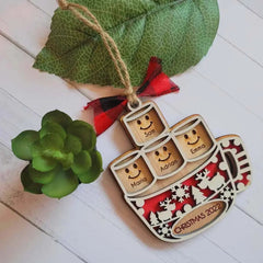 Hot Cocoa Mug Family, Personalized Wood Ornament, Christmas Gift For Family