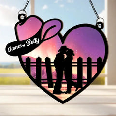 Couple - Cowboy And Cowgirl In Love - Personalized Window Hanging Suncatcher Ornament