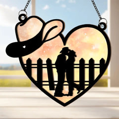 Couple - Cowboy And Cowgirl In Love - Personalized Window Hanging Suncatcher Ornament