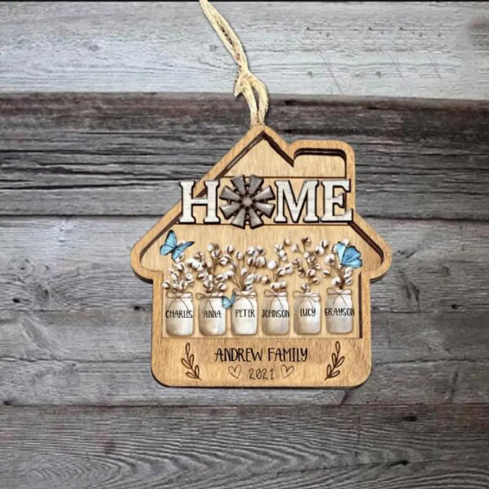 PERSONALIZED HOME FAMILY WOOD HANGING ORNAMENT CHRISTMAS_y