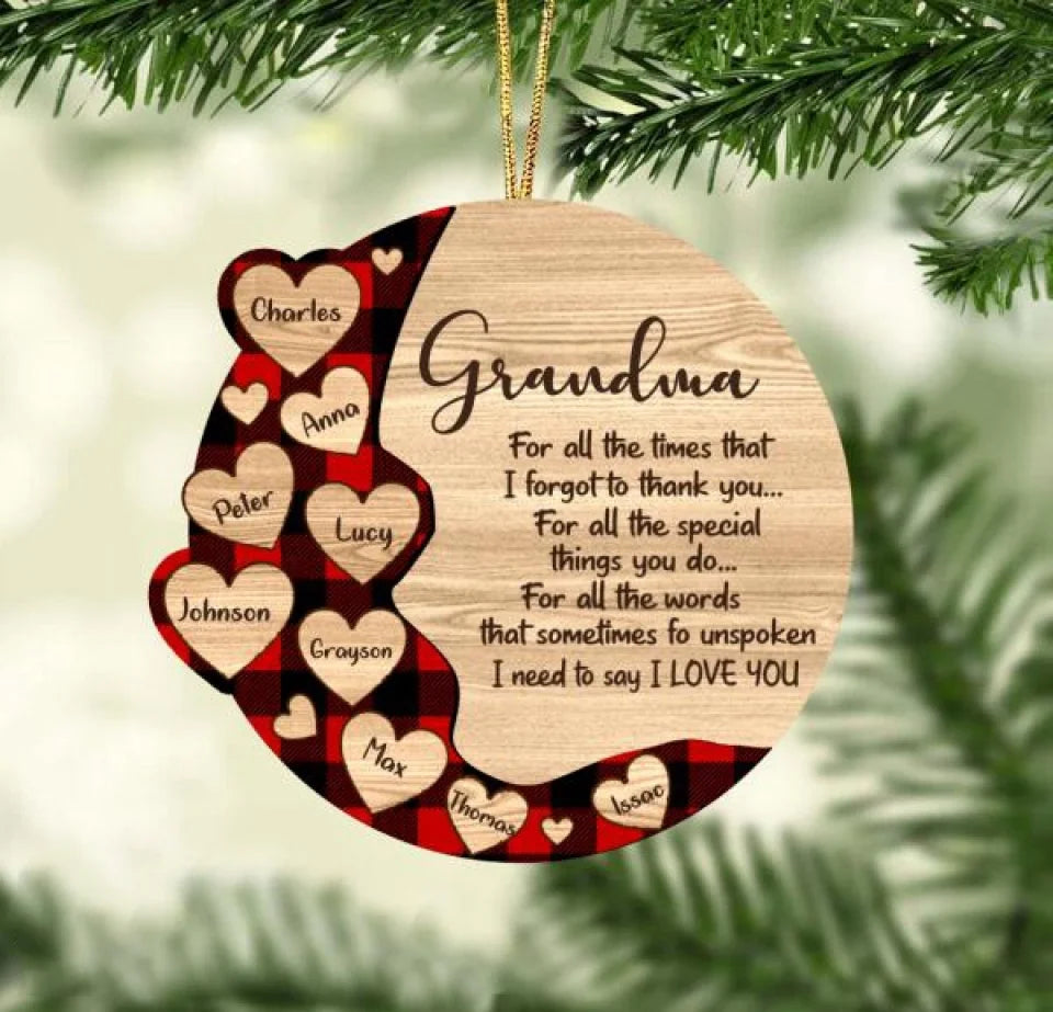 PERSONALIZED GRANDMA KID HEART HANGING ORNAMENT CHRISTMAS_