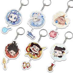 Creative Nezha & Ao Bing Double-Sided Keychain - Pusong Dual-Layer Hanging Ornament - Unique Game Merchandise