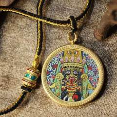 Thangka Buddha Wealth and Prosperity Zakiram Goddess of Wealth Circular Thangka Pendant