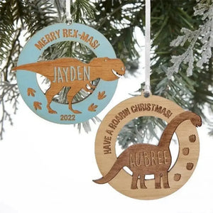 Personalized Wood Dinosaur Kids Christmas Ornament