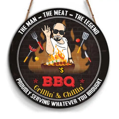 Gift For Grill Dad Grandpa Round Wood Sign