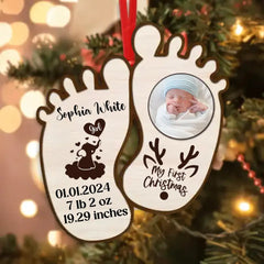 Custom Personalized Baby Photo Wooden Ornament - Christmas Gift Idea For Baby - My First Christmas