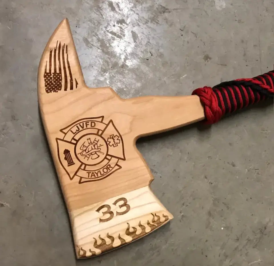 Firefighter Axe Cherry Wood -Custom Laser Engraved