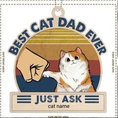 Best Cat Dad Fluffy Cat Personalized Christmas Wooden Ornament