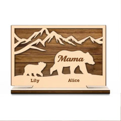 Mama Mom Bear - Loving Gift For Mother, Grandma, Nana, Father, Grandpa, Papa - Personalized Custom Shaped 2-Layered Wooden Plaque
