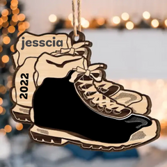Hiking Boots Ornament - Personalized Wooden Photo Ornament