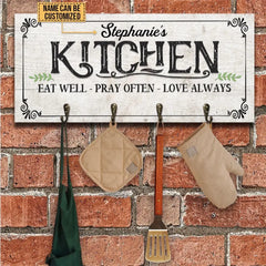 Kitchen Utensil Hook Rack Eat Well Pray Often Personalized Custom Wood Key Holder
