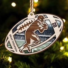 American Football Shape - Personalized 2 Layers Wooden Ornament
