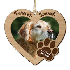 Custom Photo Forever Loved - Memorial, Christmas Gifts For Dog Lovers, Cat Lovers - Personalized 2-Layered Wooden Ornament