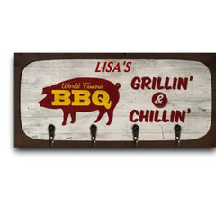 BBQ Utensils Grillin' & Chillin' Personalized Custom Wood Key Holder