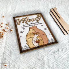 Mom You Are The Piece That Holds Us Together - Personalized Puzzle Wood Sign 2 Layer Gifts For Mom