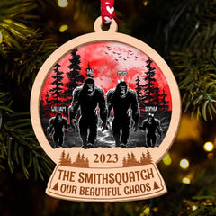Big Foot Family Personalized 2 Layers Wooden Ornament Gifts For Family, Unique Christmas Gifts, Christmas Tree Decorations