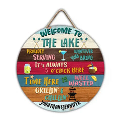 Lake House Proudly Serving Whatever Custom Wood Circle Sign