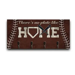 Baseball No Plate Like Home Brown Personalized Custom Wood Key Holder