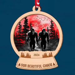 Big Foot Family Personalized 2 Layers Wooden Ornament Gifts For Family, Unique Christmas Gifts, Christmas Tree Decorations