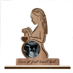 Custom Photo Love At First Heart Beat - Gift For Mom, Mother, New Parents - Personalized Custom Shaped 2-Layered Wooden Plaque