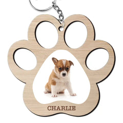 Custom Photo Paw Print - Gift For Cat Lovers, Dog Lovers - Personalized Cutout Wooden Keychain