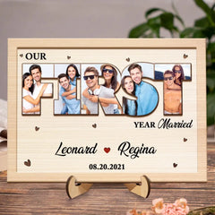 Custom Photo First Anniversary - Loving Gift For Couple, Spouse, Boyfriend, Girlfriend, Husband, Wife - Personalized 2-Layered Wooden Plaque With Stand