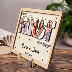 Custom Photo First Anniversary - Loving Gift For Couple, Spouse, Boyfriend, Girlfriend, Husband, Wife - Personalized 2-Layered Wooden Plaque With Stand