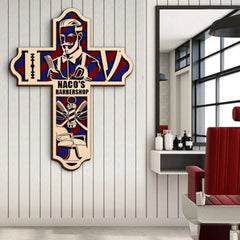 Barber With Equipment - Personalized 3D 2-Layered Wood Art - Gift For Barber