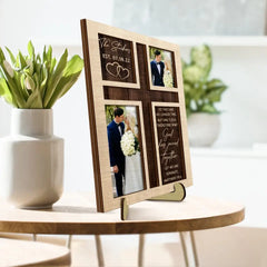 Custom Photo So They Are No Longer Two - Loving, Anniversary Gift For Married Couple, Spouse, Husband, Wife - Personalized 2-Layered Wooden Plaque With Stand