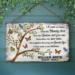 A Limb Has Fallen White Butterfly Sympathy - Memorial Gift - Personalized Custom Wood Rectangle Sign