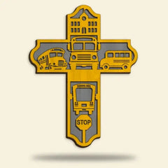 Bus Driver Cross - Personalized 3D 2-Layered Wood Art - Gift For Bus Drivers