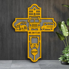 Bus Driver Cross - Personalized 3D 2-Layered Wood Art - Gift For Bus Drivers