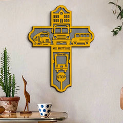Bus Driver Cross - Personalized 3D 2-Layered Wood Art - Gift For Bus Drivers
