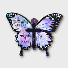 Butterflies Appear When Angels Are Near - Personalized Custom Butterfly Shaped Wood Christmas Ornament