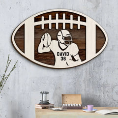 American Football With Player Insider - Personalized 3D 2-Layered Wood Art - Gift For Football Players