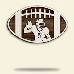 American Football With Player Insider - Personalized 3D 2-Layered Wood Art - Gift For Football Players