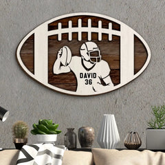 American Football With Player Insider - Personalized 3D 2-Layered Wood Art - Gift For Football Players