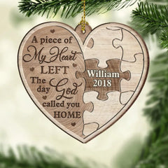 A Piece Of My Heart Left - Personalized Custom Heart Shaped Wood Christmas Ornament