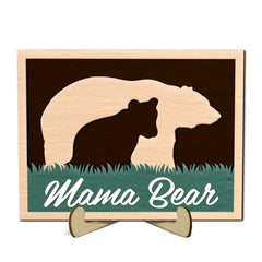 Mama Bear Baby Bear - Gift For Mom, Mother - Personalized 2-Layered Wooden Plaque With Stand