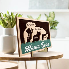 Mama Bear Baby Bear - Gift For Mom, Mother - Personalized 2-Layered Wooden Plaque With Stand
