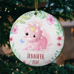 Merry Christmas To Dinosaur Kid - Personalized Custom Round Shaped Wood Christmas Ornament