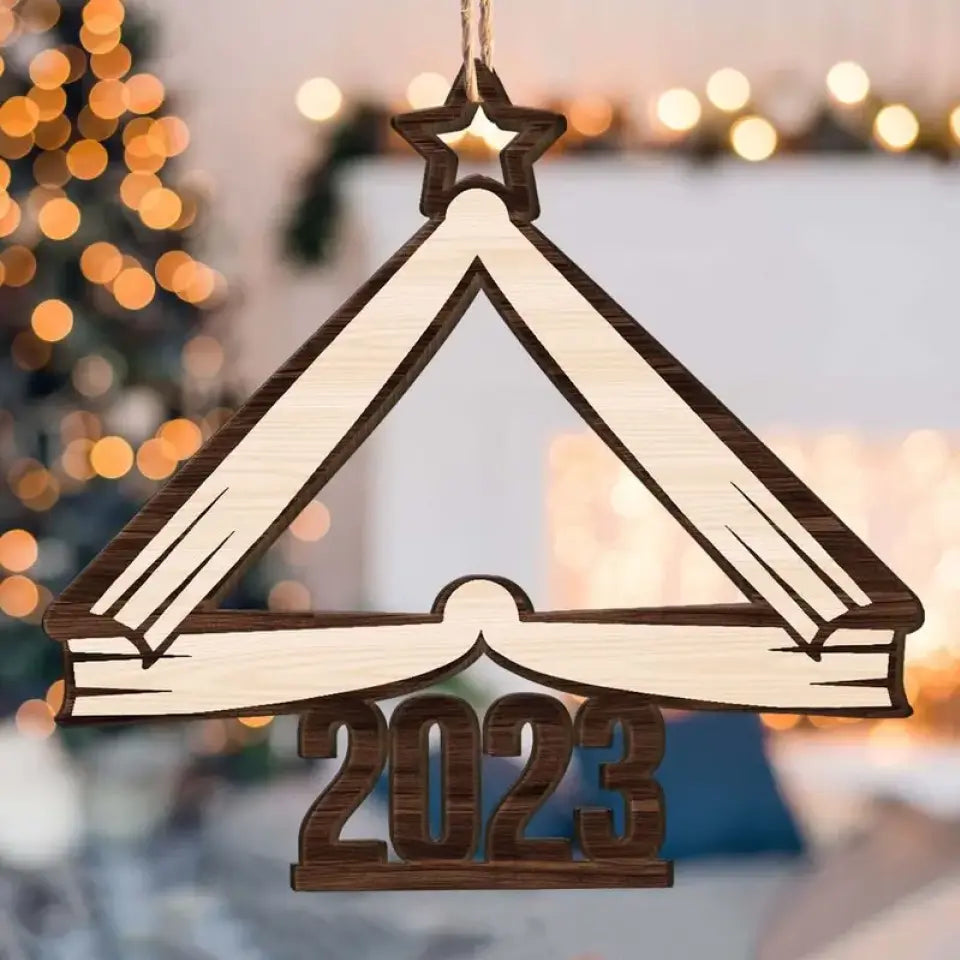 Book Names Christmas Tree 2023 - Personalized Wooden Ornament