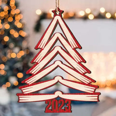Book Names Christmas Tree 2023 - Personalized Wooden Ornament